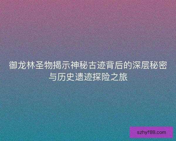 御龙林圣物揭示神秘古迹背后的深层秘密与历史遗迹探险之旅