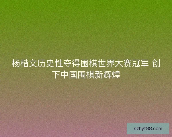 杨楷文历史性夺得围棋世界大赛冠军 创下中国围棋新辉煌