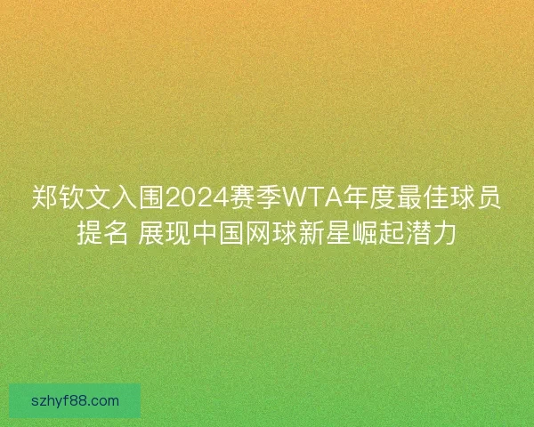 郑钦文入围2024赛季WTA年度最佳球员提名 展现中国网球新星崛起潜力