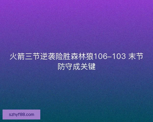 火箭三节逆袭险胜森林狼106-103 末节防守成关键